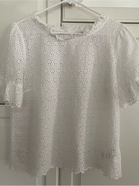 Brooks Brothers Red Fleece Label White Eyelet Short Sleeve Women's Top